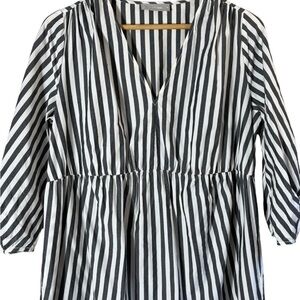 EVERLANE The Poplin Tiered Midi Dress in Bone Black Stripe